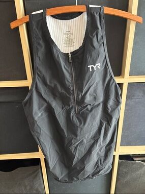 TYR Black Racing Tri Top with White Logo Medium